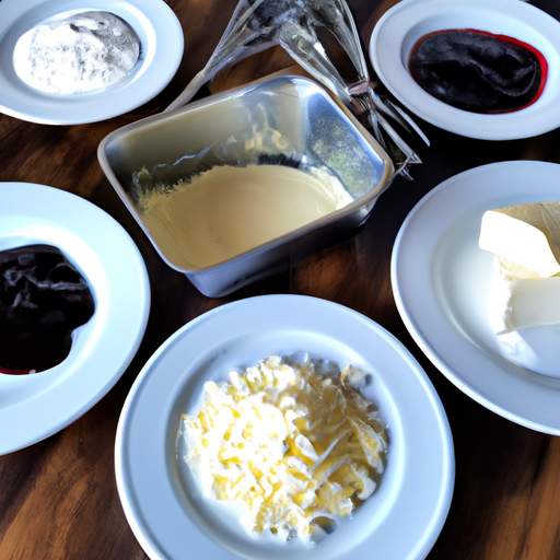 Variety of toppings for homemade cheesecake including chocolate sauce and whipped cream